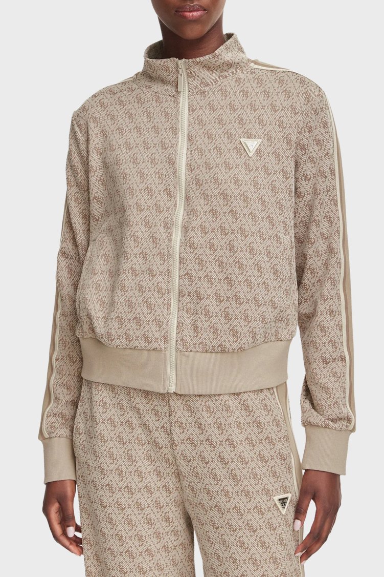 Guess 4G Allover Jacquard V6YQ28K5183 Kadın Sweat V6YQ28 K5183 FNNH Bej - Guess