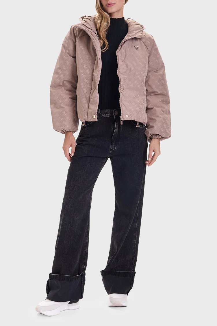 Guess 4G Boxy Tamamı Logolu Relaxed Fit Kapüşonlu Şişme V5BL07WGLW2 Bayan Mont V5BL07 WGLW2 FNGX VİZON - Guess (1)