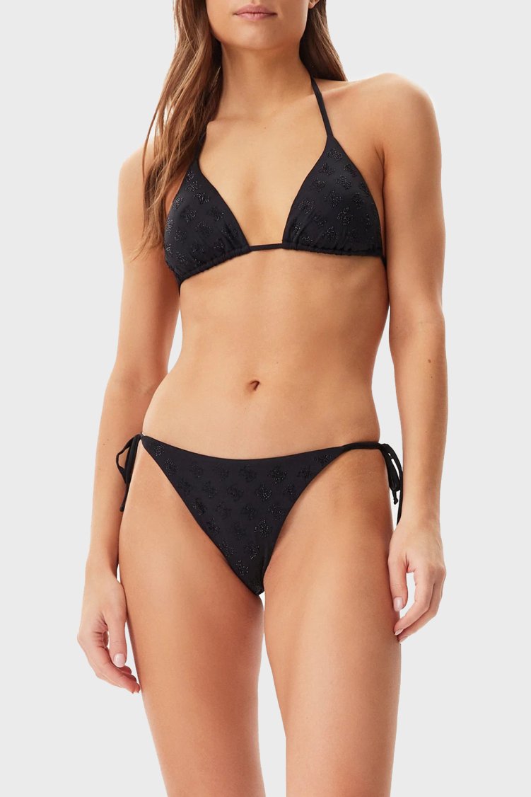 Guess 4G Rhinestone Taşlı Logolu Bağlamalı E5GO11MC040 Kadın Bikini Altı E5GO11 MC040 JBLK SİYAH - Guess