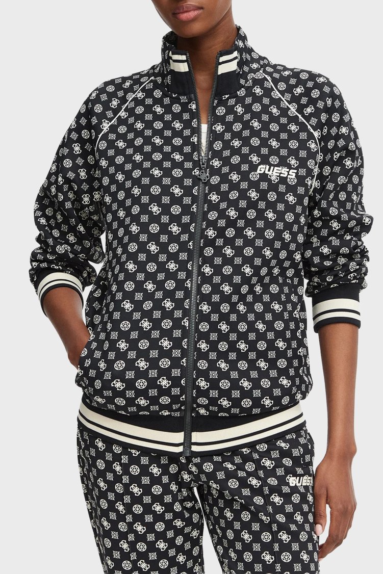Guess Aggie Scuba Regular Fit Logo Baskılı Dik Yaka V5YQ03KB212 Kadın Sweat V5YQ03 KB212 PMQW Siyah - Guess