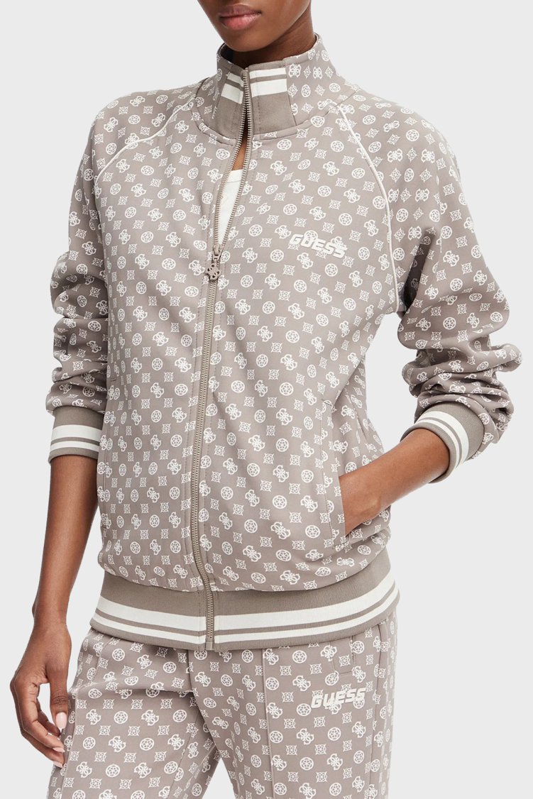 Guess Aggie Scuba Regular Fit Logo Baskılı Dik Yaka V5YQ03KB212 Kadın Sweat V5YQ03 KB212 PMQX Bej - Guess