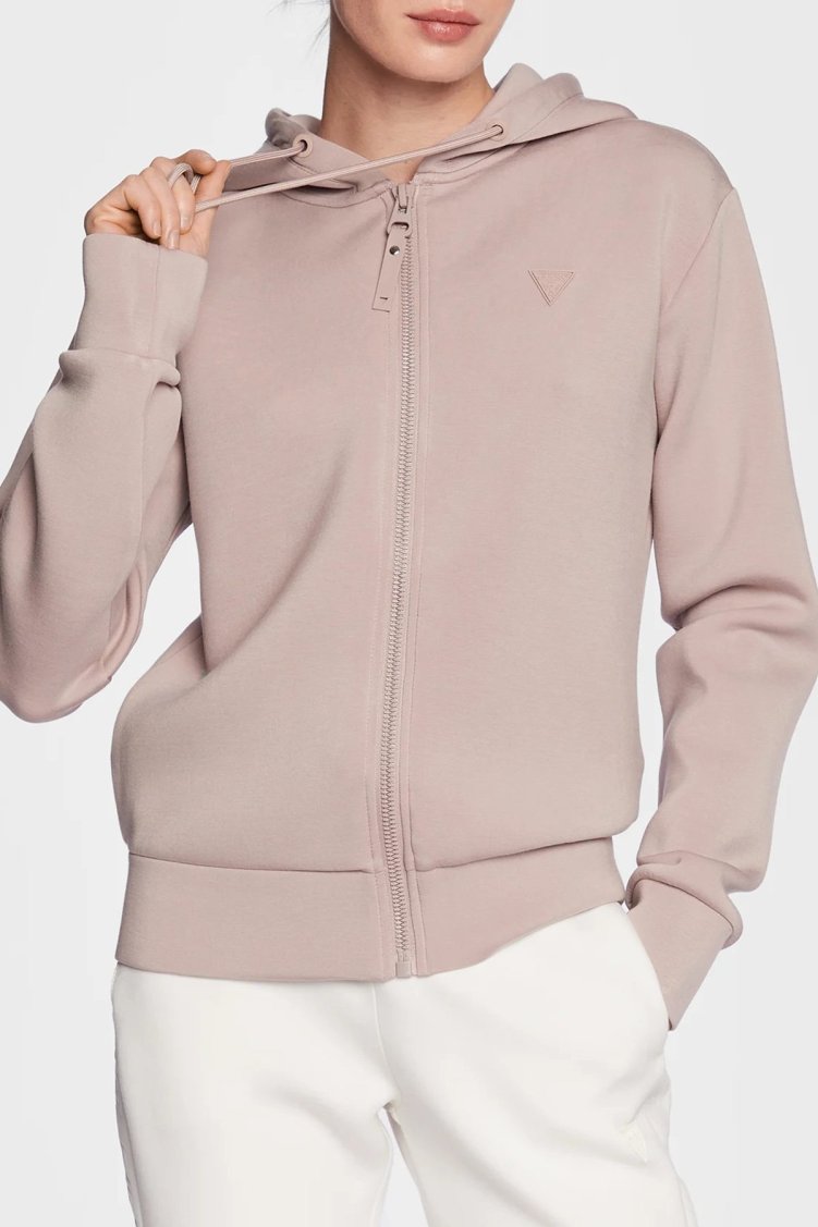 Guess Allie Regular Fit Fermuarlı Kapüşonlu Scuba V3RQ11K7UW2 Bayan Sweat V3RQ11K7UW2 G4Q9 PUDRA - Guess