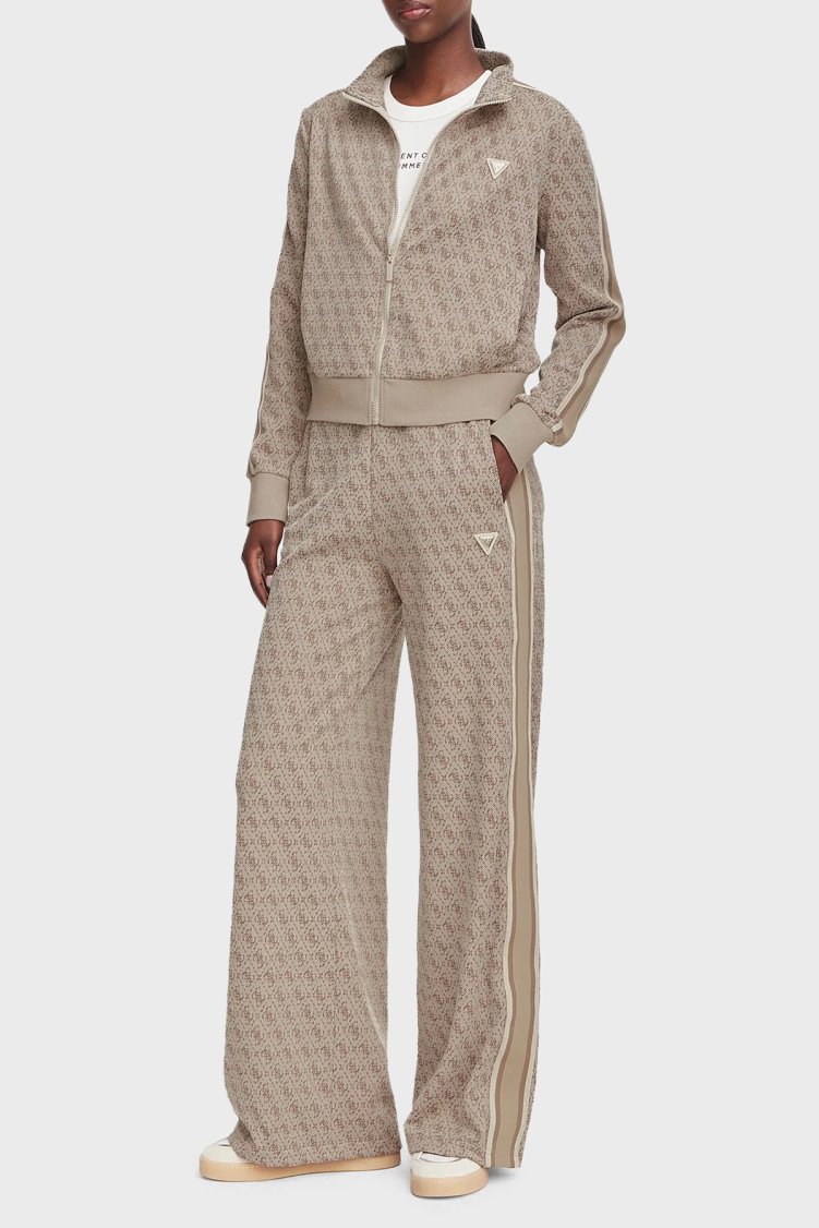 Guess Allover Jacquard 4G Logolu Relaxed Fit Düz Paça Kadın V6YB27K5181 Pantolon V6YB27 K5181 FNNH Bej - Guess (1)