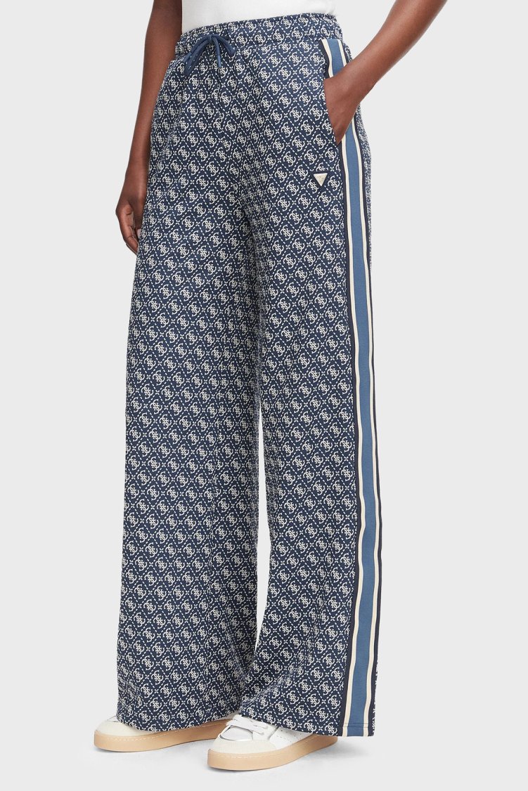 Guess Allover Jacquard 4G Logolu Wide Leg Bol Paça V6YB27K5181 Kadın Pantolon V6YB27 K5181 FBIR Lacivert - Guess