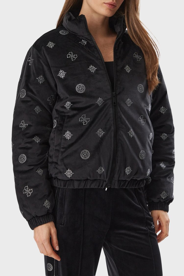 Guess Amalia Logolu Regular Fit Dik Yaka Fermuarlı V6BL04K6310 Kadın Mont V6BL04 K6310 JBLK Siyah - Guess