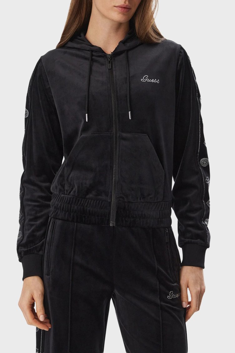 Guess Amalia Logolu Slim Fit Kapüşonlu Yaka Fermuarlı V6BQ07K6301 Kadın Sweat V6BQ07 K6301 JBLK Siyah - Guess