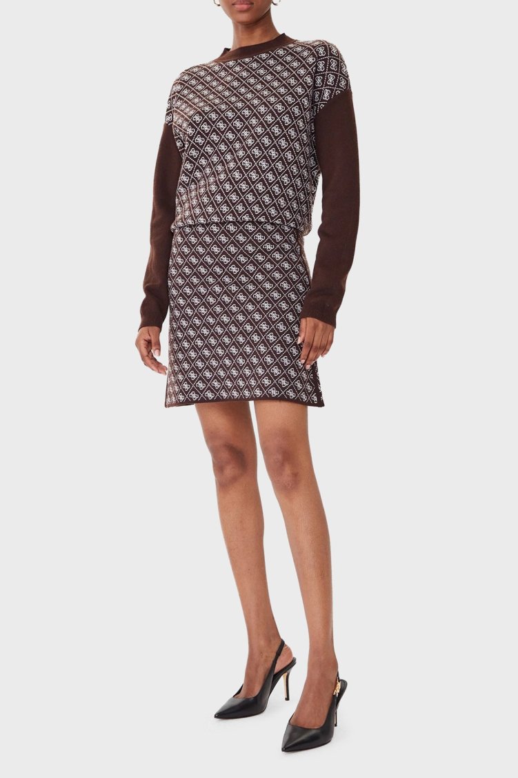 Guess Aubrey 4G Logolu Slim Fit Lastikli Bel Mini W5BD81Z3JD2 Kadın Etek W5BD81 Z3JD2 FNHT KAHVE - Guess (1)