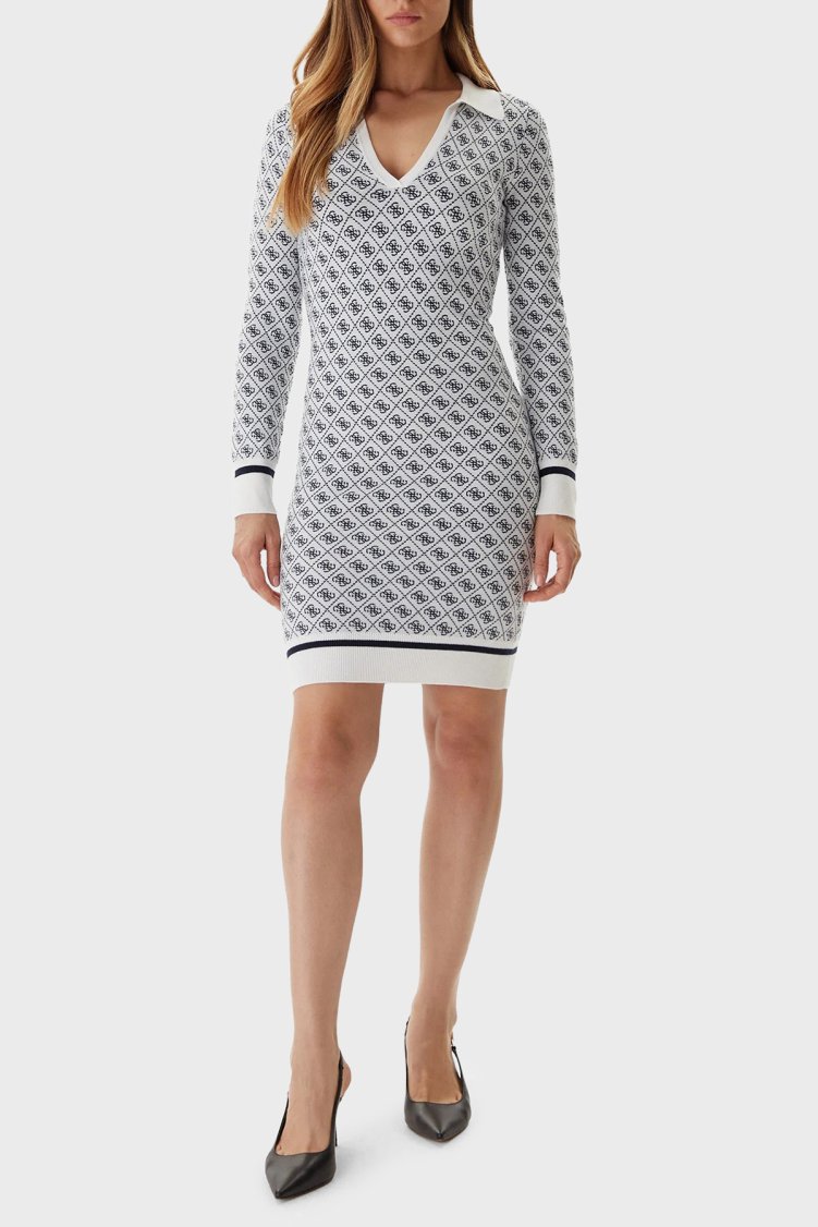 Guess Aubrey Yün Karışımlı Logolu Slim Fit V Yaka Mini W5BK25Z3JD2 Bayan Elbise W5BK25 Z3JD2 F0YU BEYAZ - Guess (1)