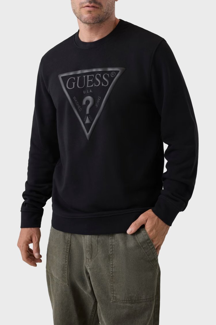 Guess Audley Logolu Pamuklu Bisiklet Yaka M6YQ37K4103 Erkek Sweat M6YQ37 K4103 JBLK Siyah - Guess