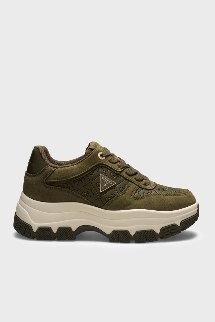 Guess Beneto Logolu Deri Sneaker FLFB2EESU12 Kadın Ayakkabı FLFB2E ESU12 OLIVE Olive - Guess