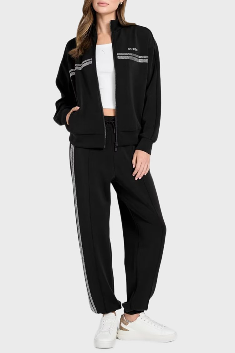 Guess Berthe Taş Detaylı Modal Karışımlı Regular Fit Fermuarlı V6RQ01KCAY2 Bayan Sweat V6RQ01 KCAY2 JBLK SİYAH - Guess (1)