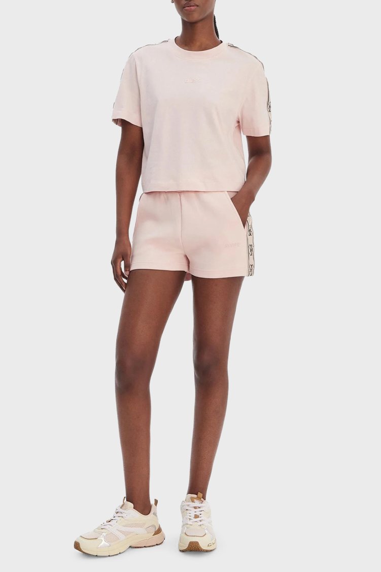 Guess Britney Logolu Pamuklu Boxy Fit Bisiklet Yaka V3RI08I3Z14 Bayan T Shirt V3RI08 I3Z14 G67B PEMBE - Guess (1)