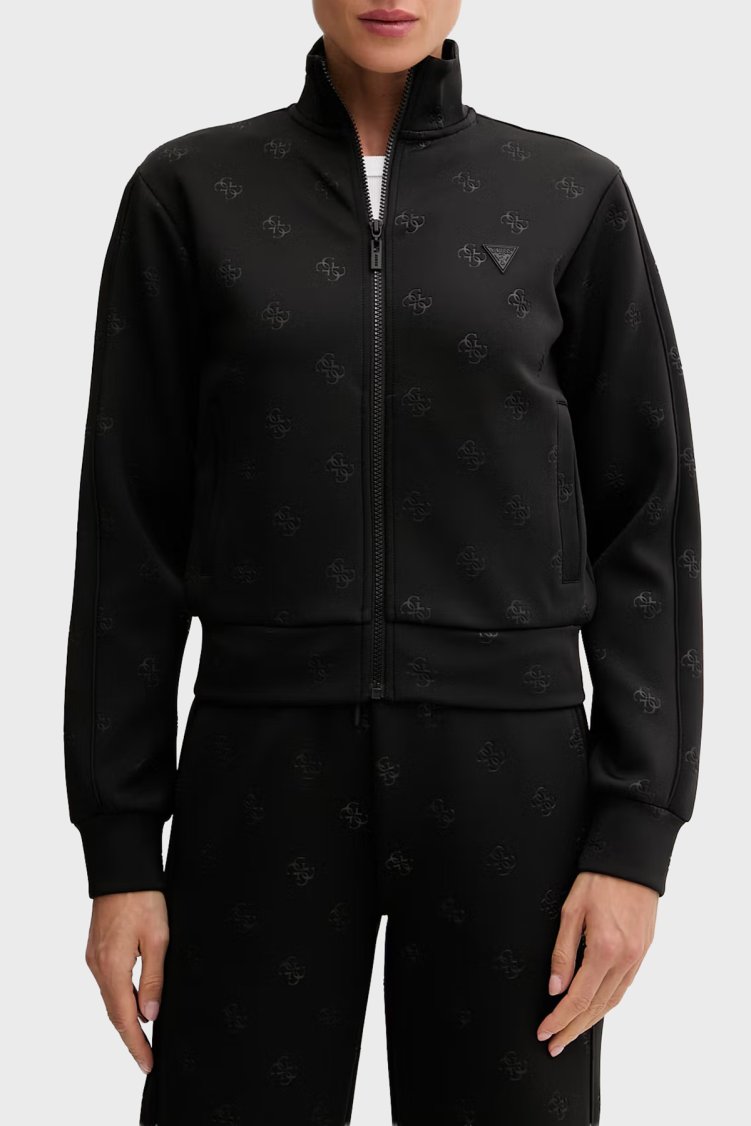 Guess Calista 4G Logolu Regular Fit Dik Yaka V6YQ12K4297 Kadın Sweat V6YQ12 K4297 FJDK Siyah - Guess