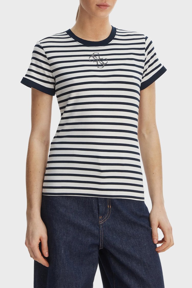 Guess Çizgili Slim Fit Bisiklet Yaka W6GI18K3040 Kadın T Shirt W6GI18 K3040 SM1L SİYAH-BEYAZ - Guess