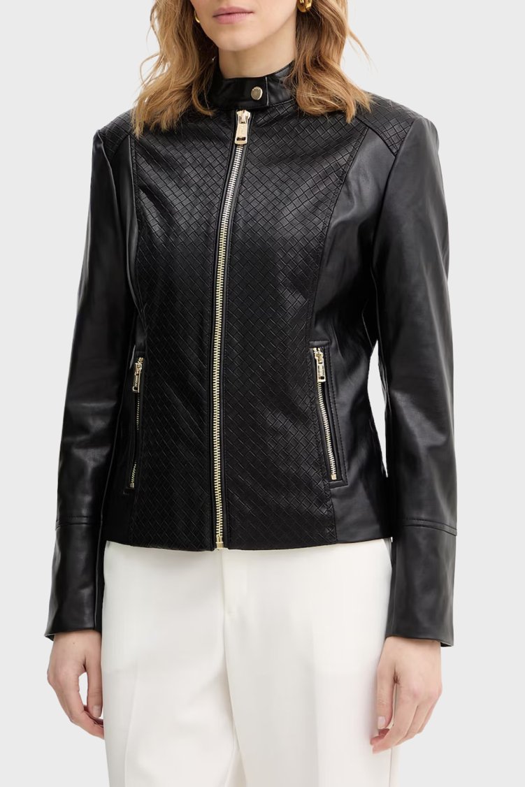 Guess Claudine Slim Fit Dik Yaka Biker W6RL52WL850 Bayan Ceket W6RL52 WL850 JBLK SİYAH - Guess