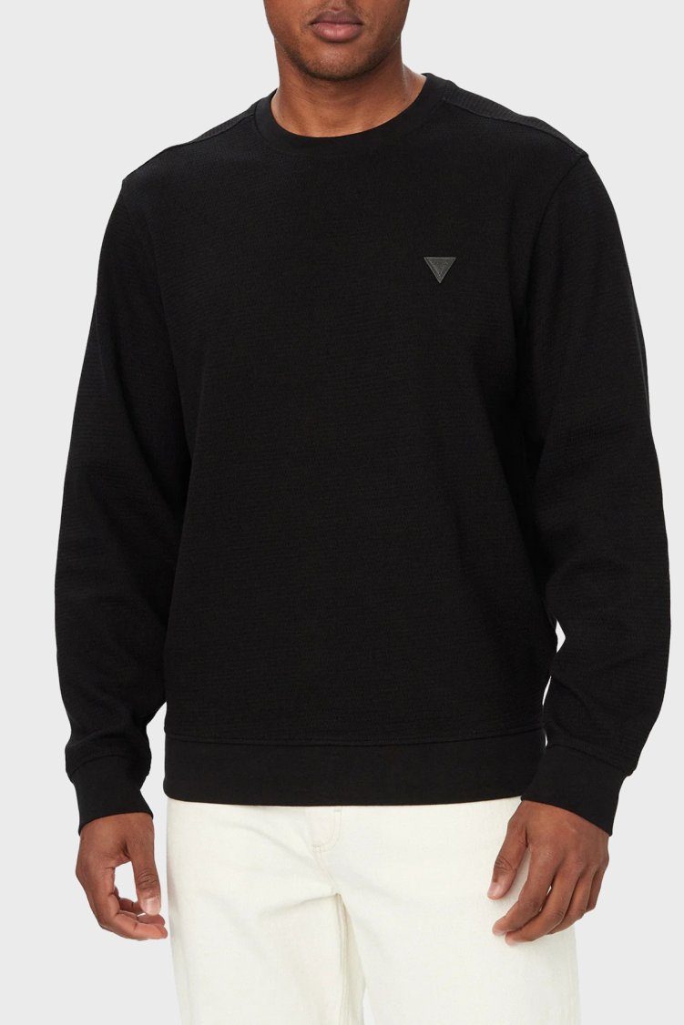 Guess Cn Ls Textured Logolu Regular Fit Bisiklet Yaka Erkek M6YQ24K4245 Sweat M6YQ24 K4245 JBLK Siyah - Guess