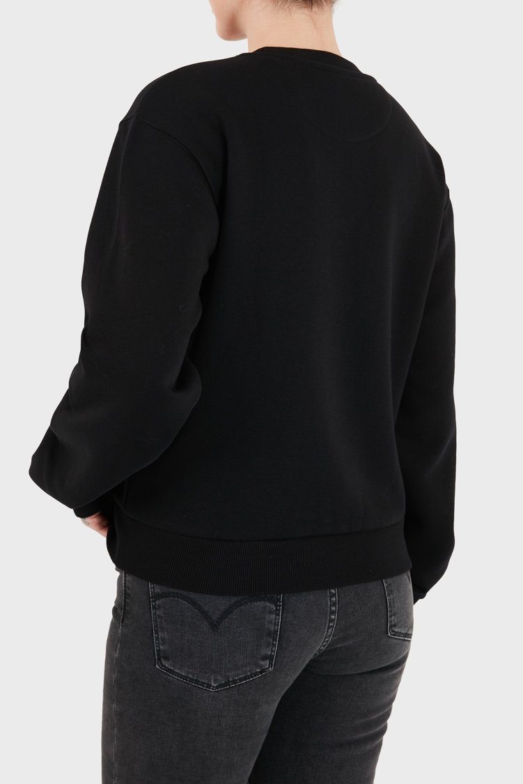 Guess Cn Triangle Flock Logolu Pamuklu Bisiklet Yaka W6BQ16K6064 Kadın Sweat W6BQ16 K6064 JBLK Siyah - Guess (1)