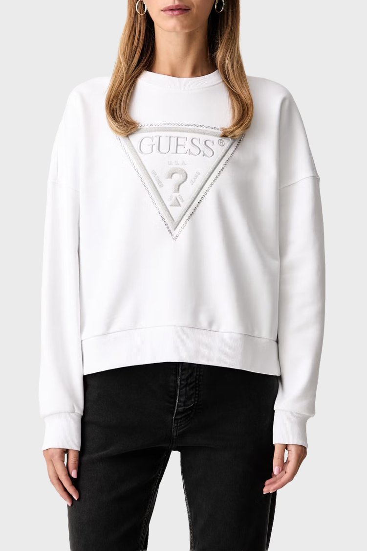 Guess Cn Triangle Glitter W6YQ14K4352 Kadın Sweat W6YQ14 K4352 G011 Beyaz - Guess
