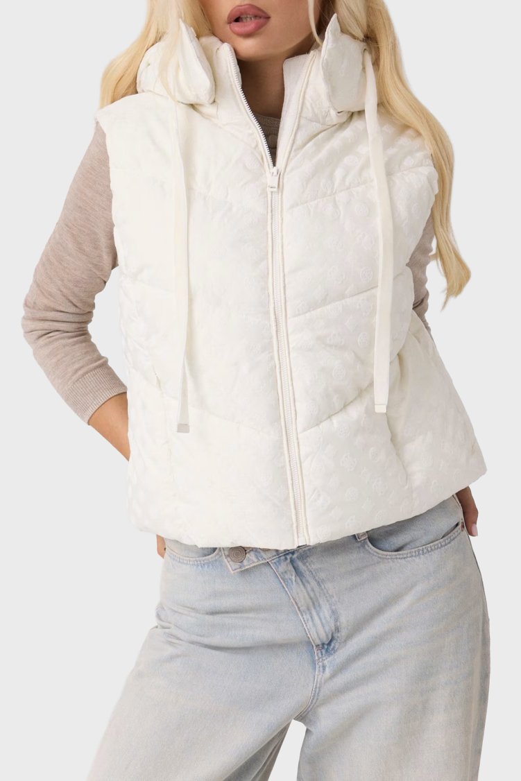 Guess Daisy Logolu Regular Fit Kapüşonlu Yaka Şişme Kadın Yelek W6BL53 W4182 G012 Beyaz - Guess
