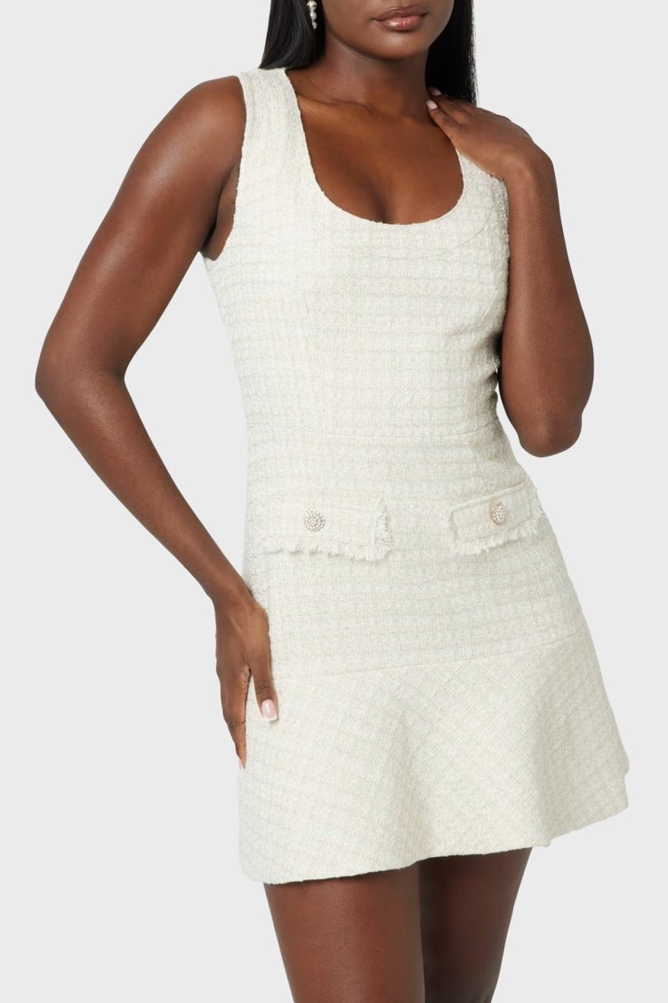 Guess Daphnee Fitted Fit Fırfırlı Mini Tuvid W5RK10WGW82 Bayan Elbise W5RK10 WGW82 F0DP KREM - Guess (1)