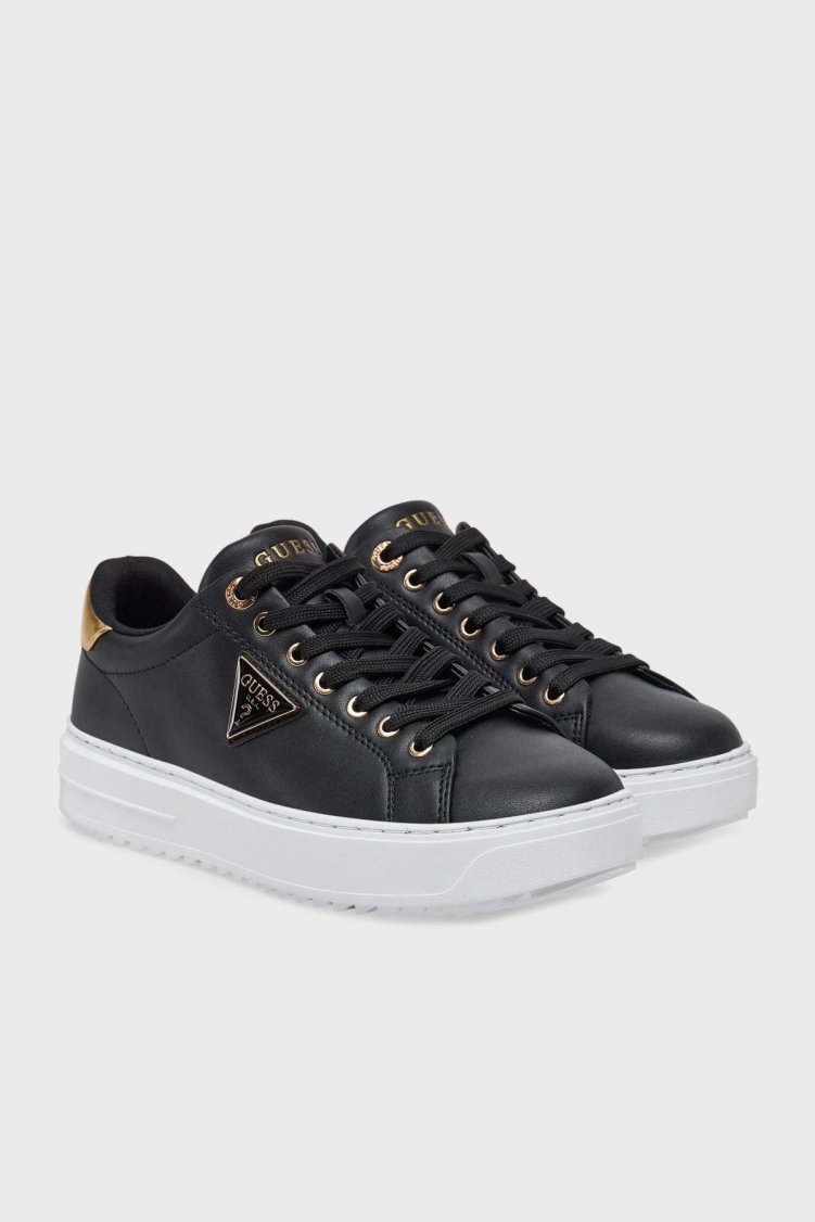 Guess Denesa Deri Karışımlı Logolu Kalın Taban Sneaker FLJD12LEA12 Kadın Ayakkabı FLJD12 LEA12 BLKGO SİYAH - Guess (1)