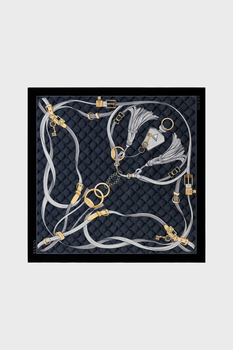 Guess Desenli 90X90 AW5535POL03 Kadın Eşarp AW5535 POL03 BLO Siyah - Guess