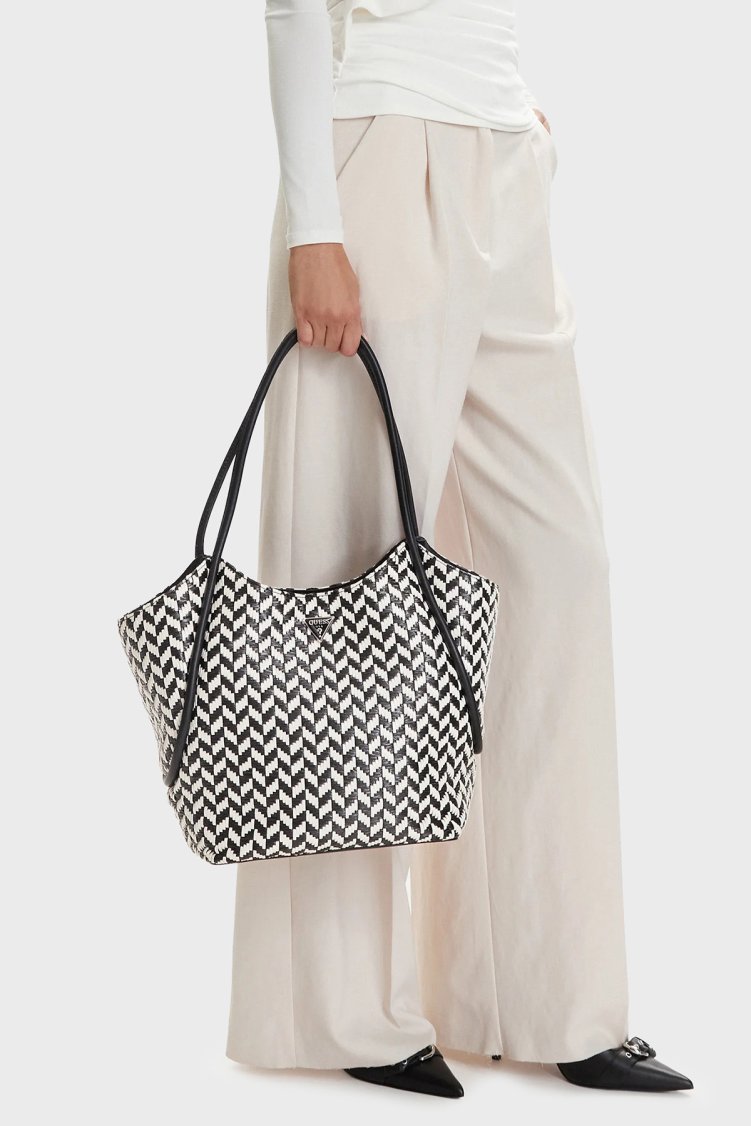 Guess Desenli Omuz Askılı Tote HWWG7691230 Kadın Çanta HWWG76 91230 BML SİYAH-BEYAZ - Guess (1)