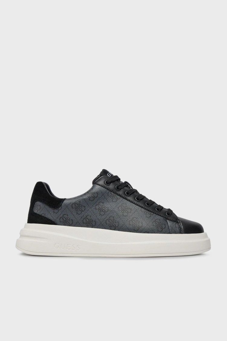 Guess Elba 4G Logolu Kalın Taban Süet Detaylı Sneaker FMPVIBFAL12 Erkek Ayakkabı FMPVIB FAL12 BLACK SİYAH - Guess