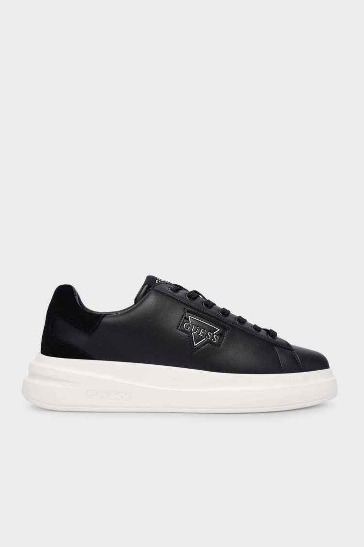 Guess Elba Deri Logolu Sneaker FMFBANLEL12 Erkek Ayakkabı FMFBAN LEL12 BLACK SİYAH - Guess