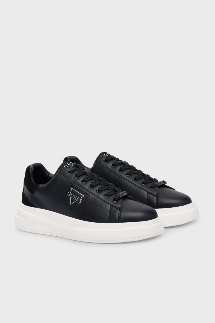Guess Elba Deri Logolu Sneaker FMFBANLEL12 Erkek Ayakkabı FMFBAN LEL12 BLACK SİYAH - Guess (1)