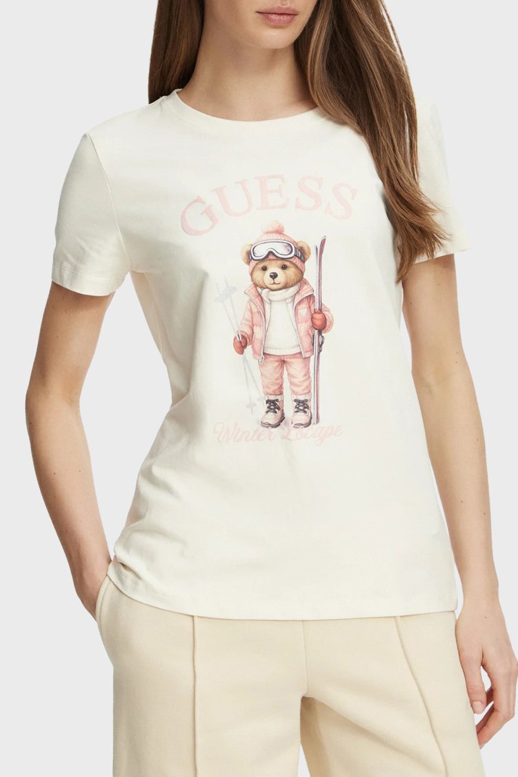 Guess Fabrizia Logolu Pamuklu Bisiklet Yaka V6BI19K6749 Kadın T Shirt V6BI19 K6749 G012 Beyaz - Guess