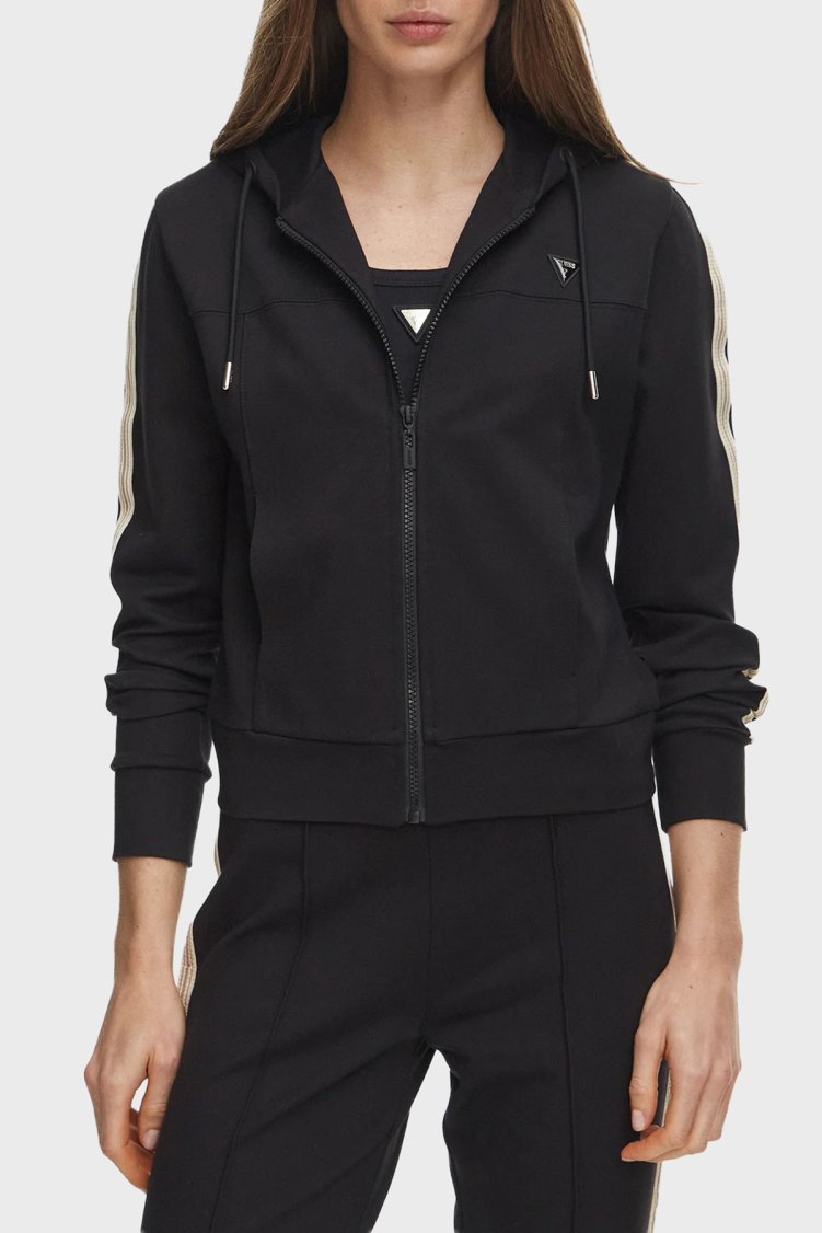 Guess Fausta Slim Fit Kapüşonlu Yaka Fermuarlı V6BQ02K6254 Kadın Sweat V6BQ02 K6254 JBLK Siyah - Guess
