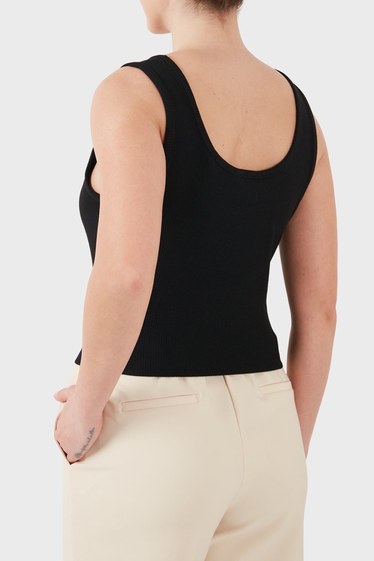 Guess Fitilli Slim Fit Yuvarlak Yaka V6GP05K2970 Kadın Top V6GP05 K2970 JBLK SİYAH - Guess (1)