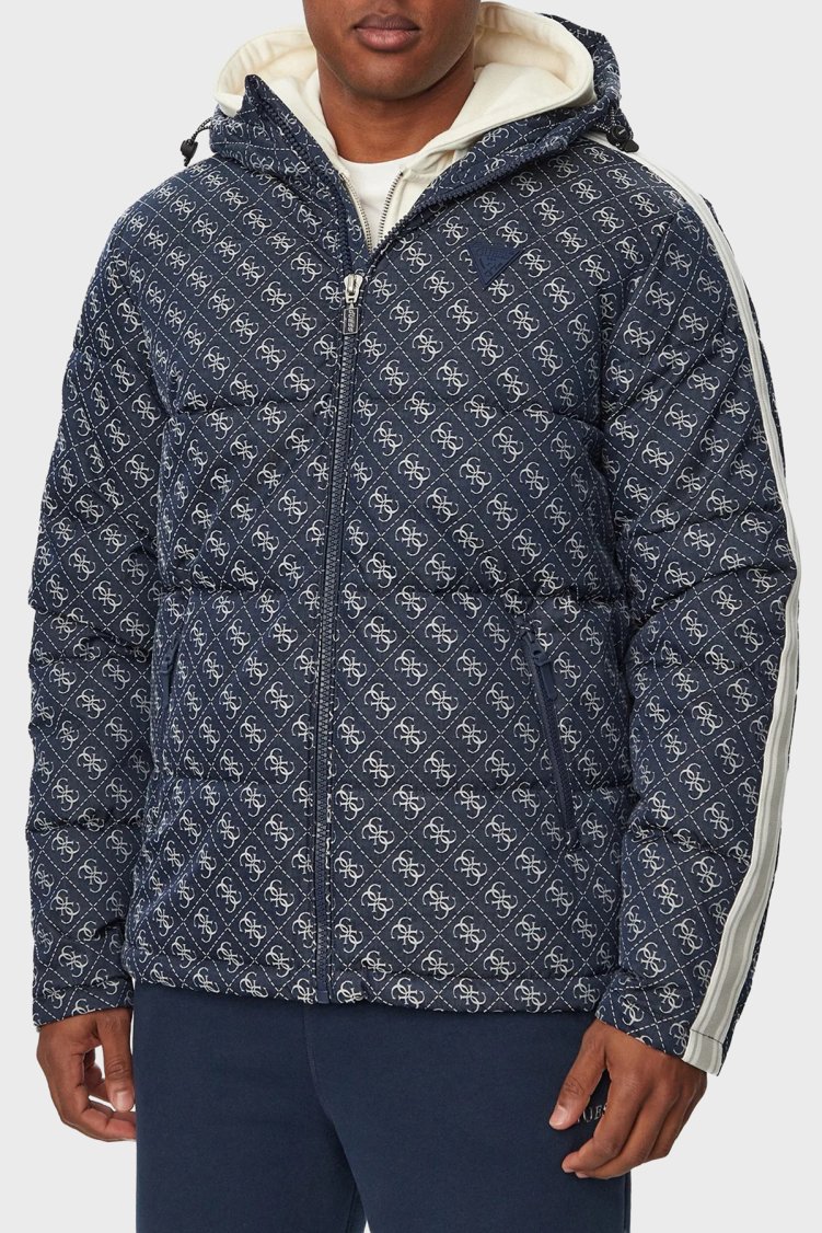 Guess Fusco 4G Logolu Şerit Detaylı Regular Fit Kapüşonlu Şişme Z5BL02WFIQ2 Erkek Mont Z5BL02 WFIQ2 FBI2 Lacivert-beyaz - Guess