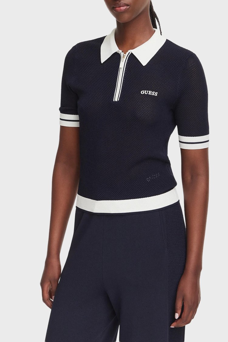 Guess Gabry Logolu Slim Fit Yarım Fermuarlı Kısa Kollu V6GR04Z0725 Kadın Polo V6GR04 Z0725 A71W Lacivert - Guess