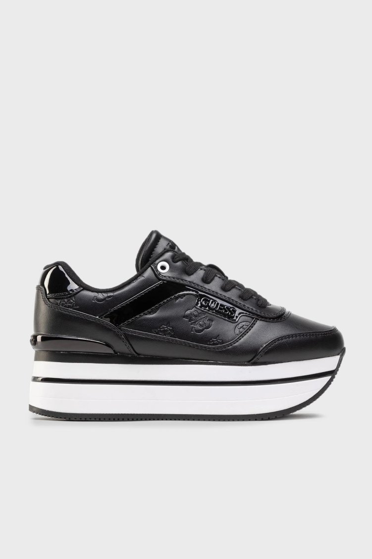 Guess Hansin Kabartmalı Logolu Kalın Tabanlı Sneaker FL5HNSPEL12 Kadın Ayakkabı FL5HNS PEL12 BLKBL Siyah - Guess