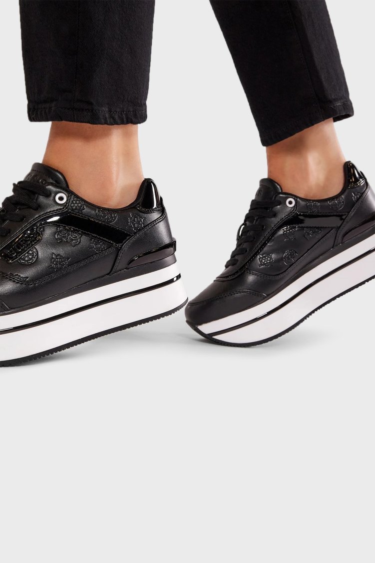 Guess Hansin Kabartmalı Logolu Kalın Tabanlı Sneaker FL5HNSPEL12 Kadın Ayakkabı FL5HNS PEL12 BLKBL Siyah - Guess (1)