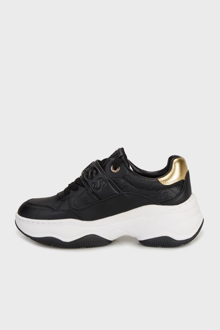 Guess Helinn Logolu Kalın Tabana Sneaker FLFHNNELE12 Kadın Ayakkabı FLFHNN ELE12 BLKGO SİYAH-GOLD - Guess (1)