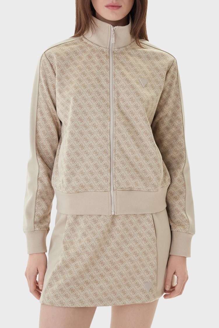 Guess Jakarlı Logolu Regular Fit Dik Yaka Fermuarlı V6RQ08K2042 Bayan Sweat V6RQ08 K2042 FNN0 BEJ - Guess