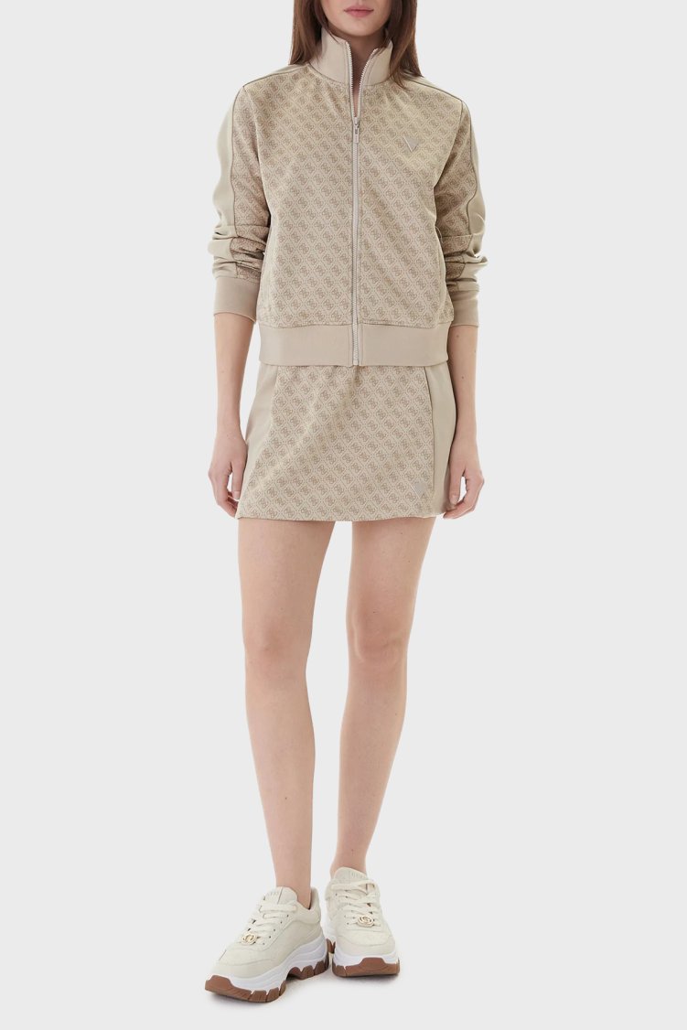 Guess Jakarlı Logolu Regular Fit Dik Yaka Fermuarlı V6RQ08K2042 Bayan Sweat V6RQ08 K2042 FNN0 BEJ - Guess (1)