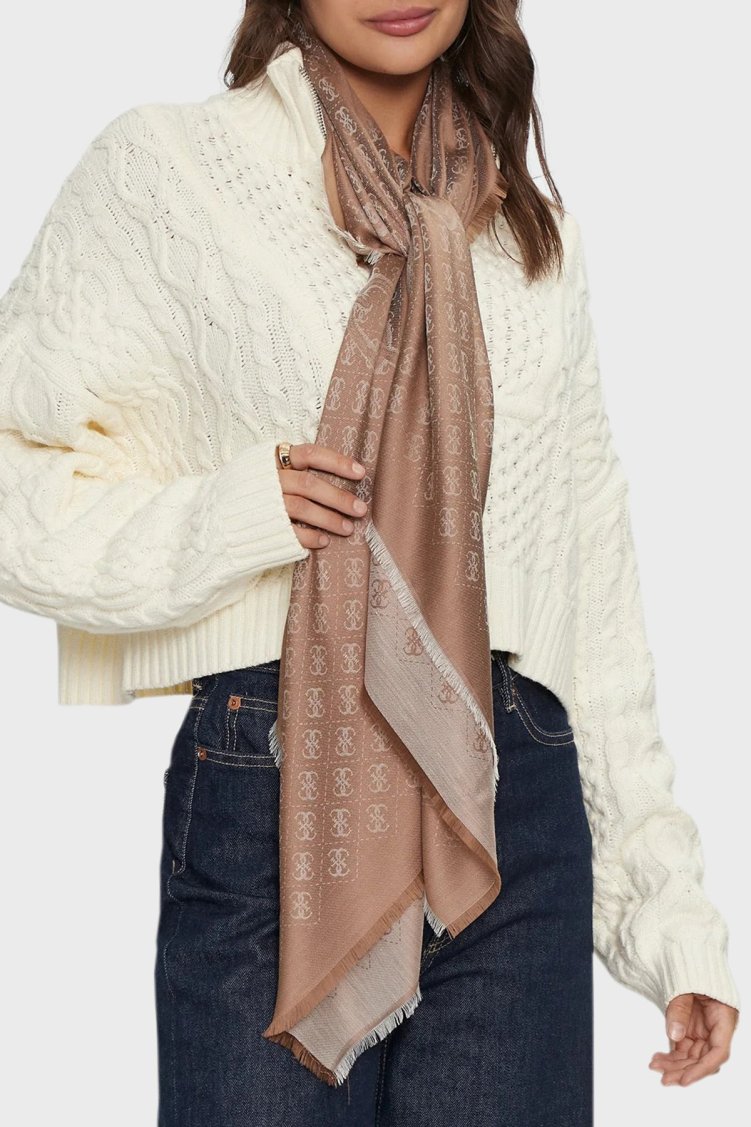 Guess Kefiah Desenli Modal Karışımlı 130 x 130 cm AW5191POL03 Bayan Şal AW5191 POL03 LTL KAHVE - Guess