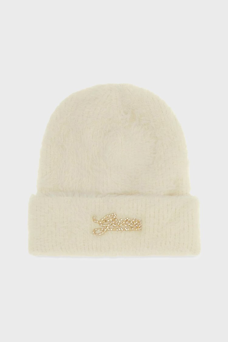 Guess Knitted Logolu Örme AW5633POL01 Kadın Bere AW5633 POL01 OFF Ekru - Guess
