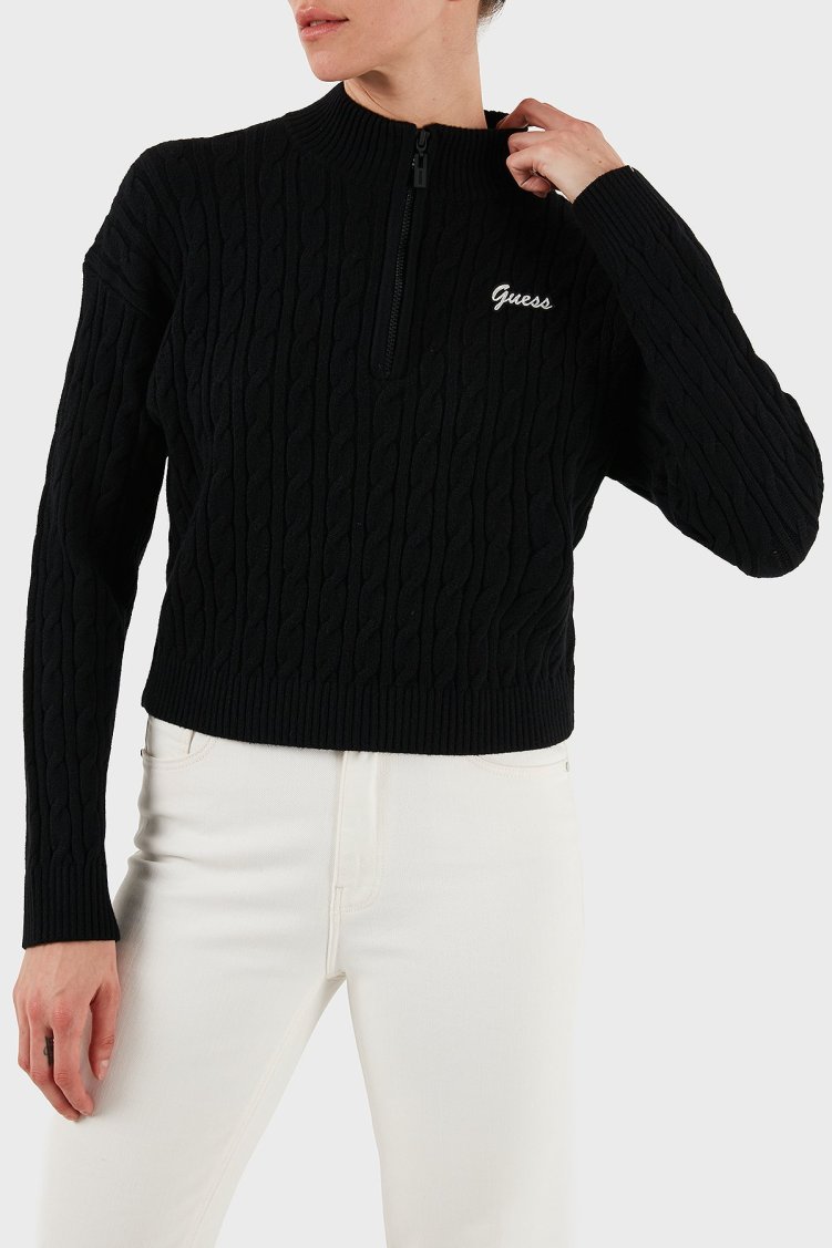 Guess Lavinia Regular Fit Yarım Fermuarlı Dik Yaka Örgü V5BR02Z0572 Bayan Kazak V5BR02 Z0572 JBLK SİYAH - Guess