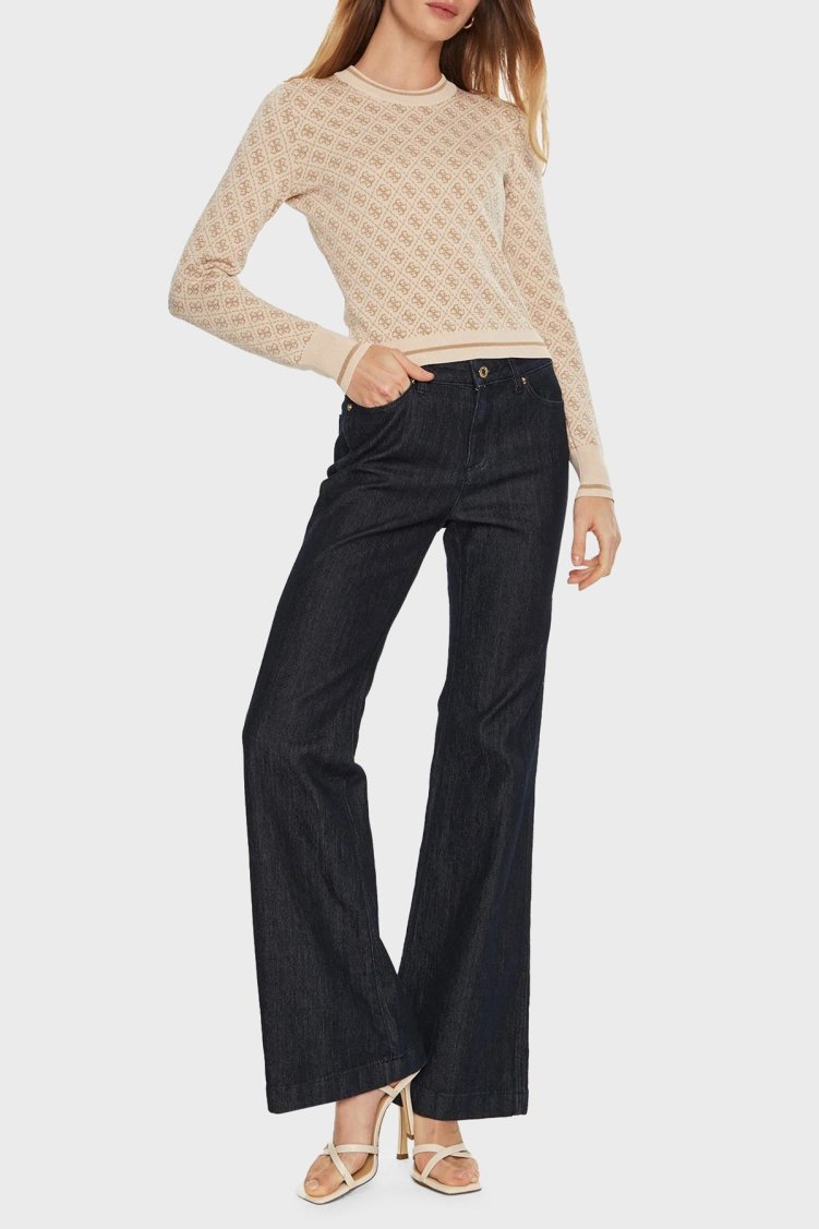 Guess Lise 4G Logolu Slim Fit Bisiklet Yaka W4BR21Z37K0 Bayan Kazak W4BR21 Z37K0 FN3J KREM - Guess (1)