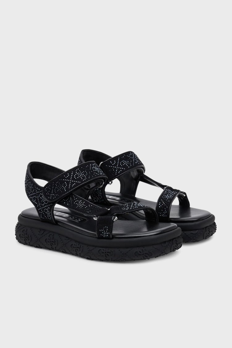 Guess Lode Pamuk Karışımlı Taşlı 4G Logolu FLJLODFAP03 Kadın Sandalet FLJLOD FAP03 BLACK SİYAH - Guess (1)