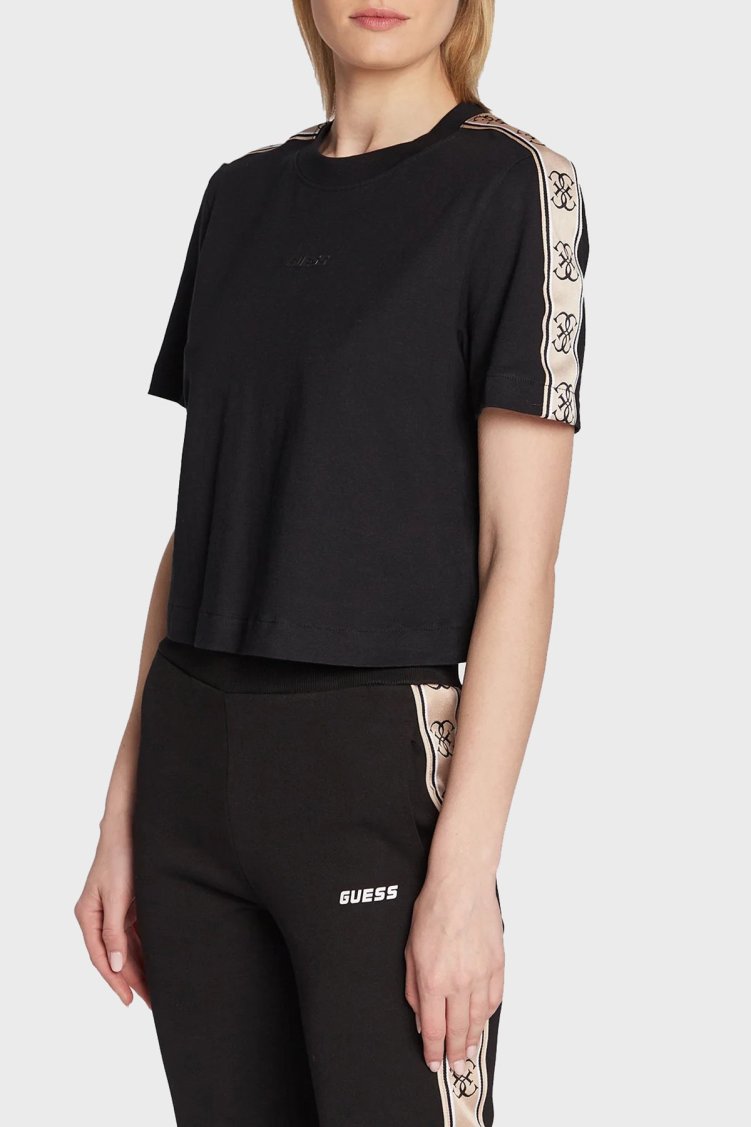 Guess Logo Bantlı % 100 Pamuk Bisiklet Yaka Relaxed Fit Britney Kadın T Shirt V3RI08I3Z14 JBLK SİYAH - Guess