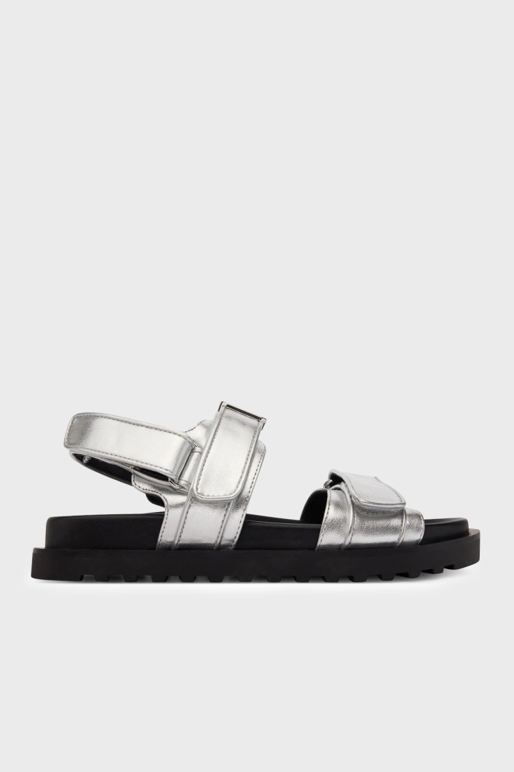 Guess Logolu Cırt Cırtlı FLJFBLLEL03 Kadın Sandalet FLJFBL LEL03 SILVE SİYAH-GÜMÜŞ - Guess