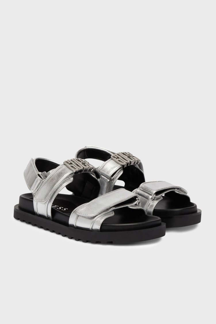 Guess Logolu Cırt Cırtlı FLJFBLLEL03 Kadın Sandalet FLJFBL LEL03 SILVE SİYAH-GÜMÜŞ - Guess (1)