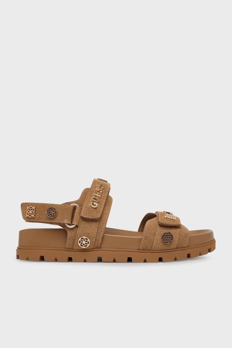 Guess Logolu Cırt Cırtlı Süet Dokulu FLPFLOESU03 Kadın Sandalet FLPFLO ESU03 BROWN KAHVE - Guess
