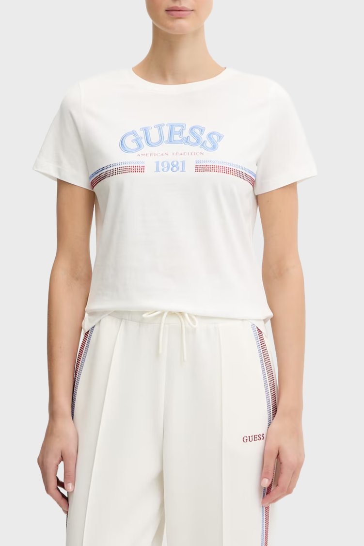Guess Logolu Pamuklu Regular Fit Bisiklet Yaka V6RI16I3Z14 Kadın T Shirt V6RI16 I3Z14 G018 BEYAZ - Guess